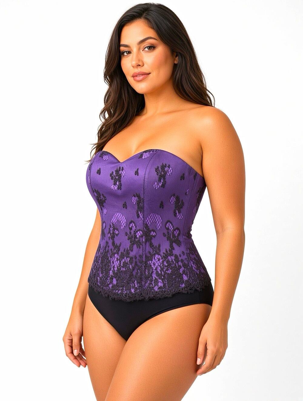 Torrid NWT Purple Black Lace Strapless Bustier Corset Size 0 / L Y2K Goth Witchy